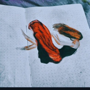 falling girl in watercolor pencils
