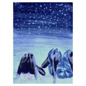 starry sky in pen and watercolor pencils